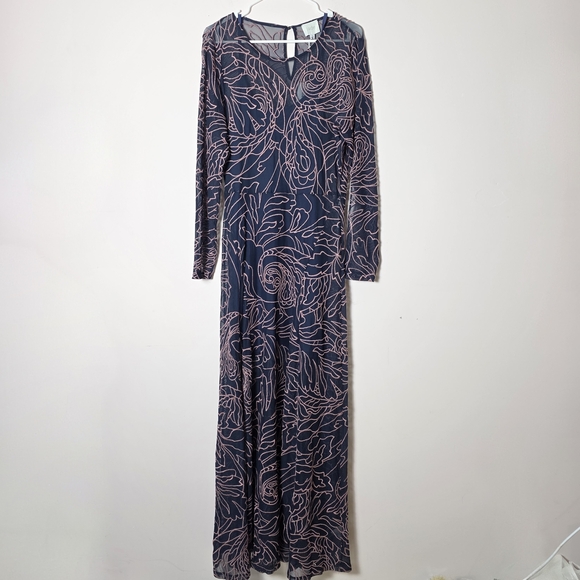 Johnny Was Dresses & Skirts - Johnny Was Serena Embroidered Mesh Maxi Dress Navy Pink Floral Long Sleeve Large